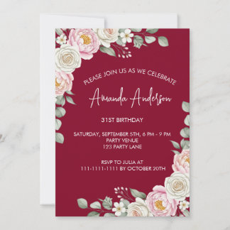 Convites Elegante Água-tinta Floral de Rosa para Aniversári