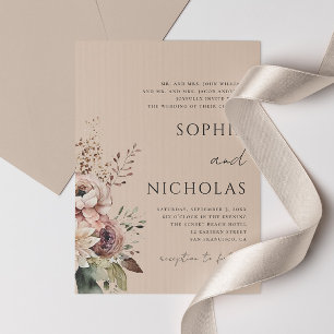 Convites Elegante aguarela romântico bege floral casamento