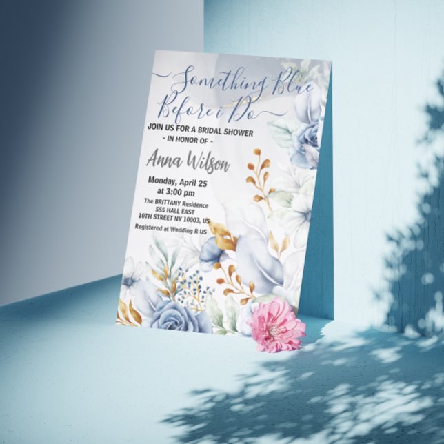 Convites elegante Algo Azul Antes de Eu Fazer chá de bebê (Something Blue Before I do bridal shower elegant watercolor flowers bride to be elegant calligraphy )
