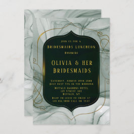 Convites Elegante Almoço do Emerald Green Dourado Frame Bru