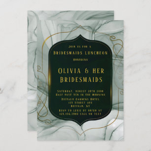 Convites Elegante Almoço do Emerald Green Dourado Frame Bru