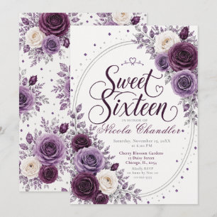 Convites Elegante Ameixa Aniversário de 16 Anos Doce