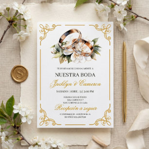 Convites Elegante Anel Floral Branco Casamento Espanhol