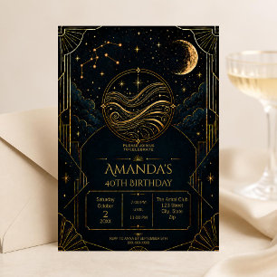 Convites Elegante Aniversário Celestial de Meia-Noite 40