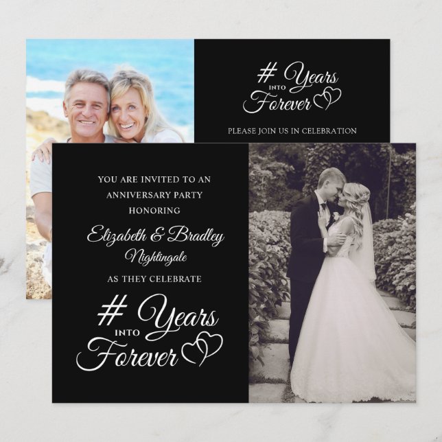 Convites Elegante Aniversário Coração ANOS PARA A ETERNIDAD (Frente/Verso)