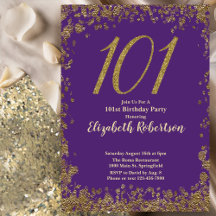 Elegante Aniversário de 101 anos Roxo e Dourado