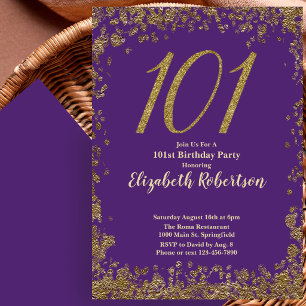 Convites Elegante Aniversário de 101 anos Roxo e Dourado