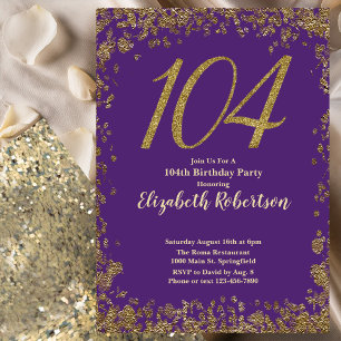 Convites Elegante Aniversário de 104 anos Roxo e Dourado