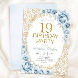 Convites Elegante Aniversário de 19 anos em Azul Poeirento 
