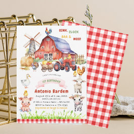 Convites Elegante Aniversário de 1 ano do Bebê da Fazenda e