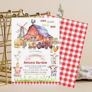 Convites Elegante Aniversário de 1 ano do Bebê da Fazenda e