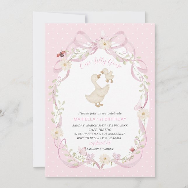 Convites Elegante Aniversário de 1 ano ganso bobo G (Frente)
