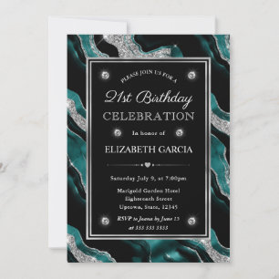 Convites Elegante Aniversário de 21 anos em Ágata Verde-azu