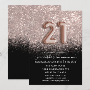 Convites Elegante Aniversário de 21 anos Preto e Dourado Ro