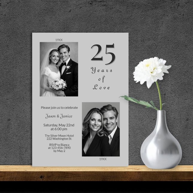 Convites Elegante Aniversário de 25 Anos de Casamento Prata (Criador carregado)