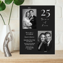 Convites Elegante Aniversário de 25 Anos de Casamento Preto