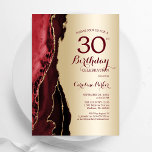 Convites Elegante aniversário de 30 anos de Agata Vermelha<br><div class="desc">Vermelho vermelho escuro e convite de festas de ouro agata. Elegante design moderno com fundo de geode de mármore agate, fonte falsa de ouro brilhante e script de tipografia. Trendy convida o cartão perfeito para uma comemoração de dia das mulheres na moda. Impressos convites Zazzle ou modelo de impressão digital...</div>