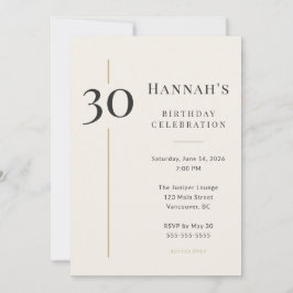 Convites Elegante Aniversário de 30 anos em Creme e Dourado