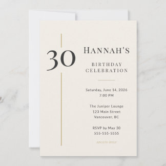 Convites Elegante Aniversário de 30 anos em Creme e Dourado