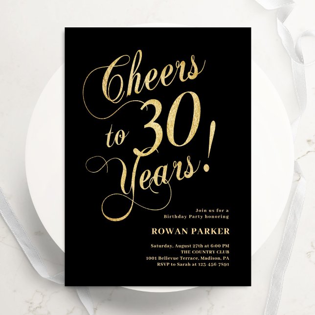 Convites Elegante Aniversário de 30 anos em Dourado e Preto (Criador carregado)