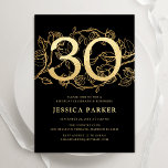 Convites Elegante aniversário de 30 anos preto Dourado<br><div class="desc">Convite de festas aniversário de 30 anos preto de ouro elegante. Design feminina moderna personalizável, com sotaques botânicos rosas e ouro brilhante falso. Simples cartão de convite floral perfeito para uma comemoração de um na moda. Personalize com seus próprios detalhes. Impressos convites Zazzle ou modelo de impressão digital instantânea para...</div>