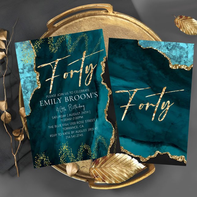 Convites Elegante aniversário de 40 anos 40 Dourado (Criador carregado)