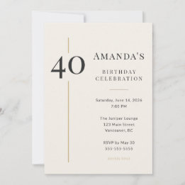 Convites Elegante Aniversário de 40 anos Creme e Dourado