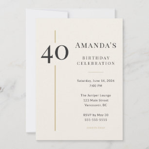 Convites Elegante Aniversário de 40 anos Creme e Dourado
