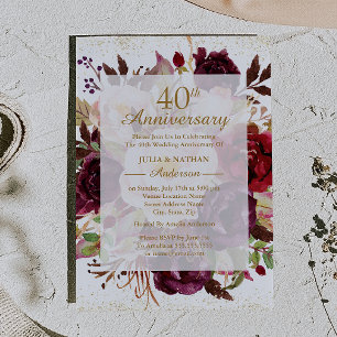Convites Elegante Aniversário de 40 Anos de Casamento Burgu