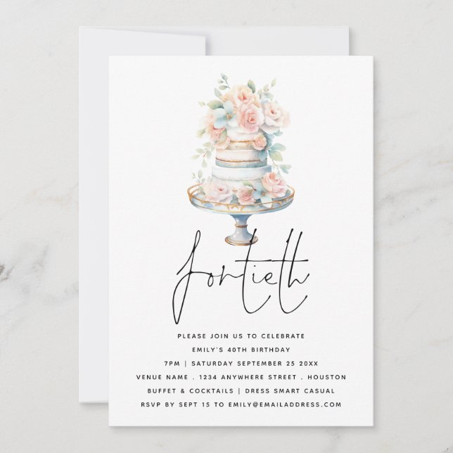 Convites Elegante - aniversário de 40 anos de Script Pink P (Frente)