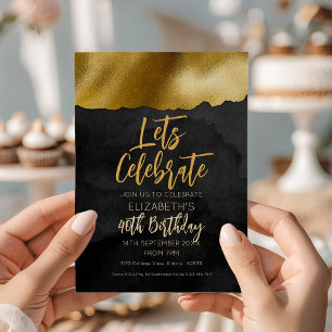 Convites Elegante aniversário de 40 anos Dourado preto