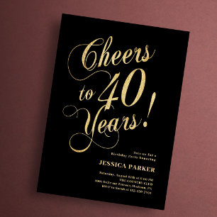 Convites Elegante Aniversário de 40 anos em Dourado e Preto
