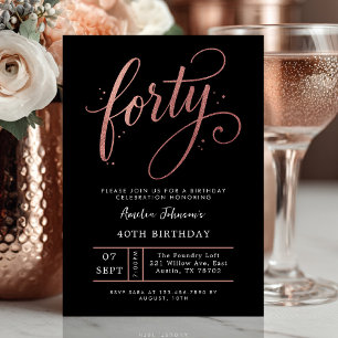 Convites Elegante Aniversário de 40 anos em Dourado Rosa