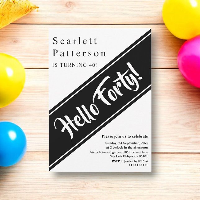 Convites Elegante aniversário de 40 anos Moderno Branco E P (Criador carregado)