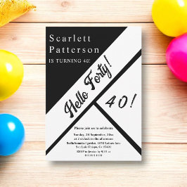 Convites Elegante aniversário de 40 anos Moderno Branco E P