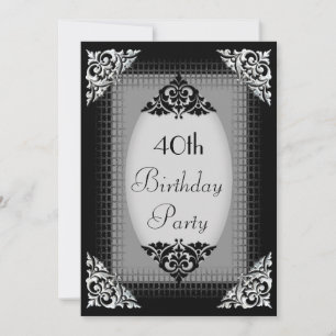Convites Elegante Aniversário de 40 anos Preto e Prata