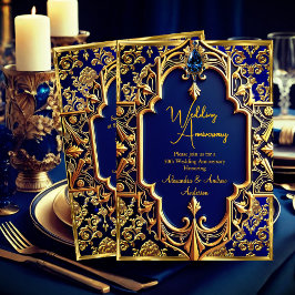 Convites Elegante Aniversário de 50 anos Azul Naval Joia Do