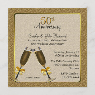 Convites Elegante Aniversário de 50 Anos de Casamento em Ou