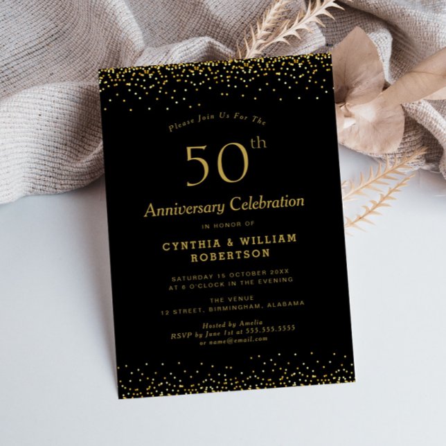 Convites Elegante aniversário de 50 anos de casamento em ou (Criador carregado)