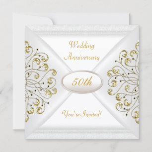 Convites Elegante Aniversário de 50 Anos de Casamento Ouro 