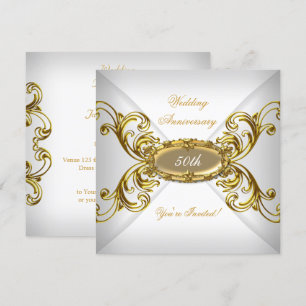 Convites Elegante Aniversário de 50 Anos de Casamento Ouro 