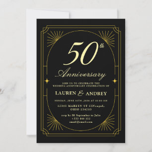 Convites Elegante Aniversário de 50 Anos de Casamento Preto