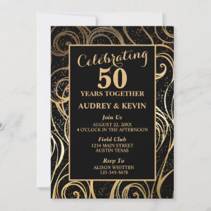Convites Elegante Aniversário de 50 Anos de Casamento Preto