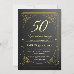 Convites Elegante Aniversário de 50 Anos de Casamento Preto