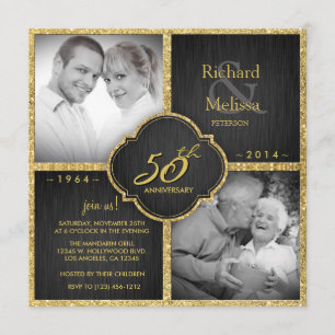 Convites Elegante Aniversário de 50 Anos de Casamento Preto
