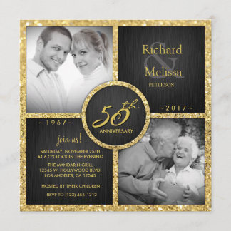 Convites Elegante Aniversário de 50 Anos de Casamento Preto