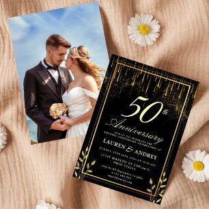 Convites Elegante Aniversário de 50 Anos de Casamento Preto