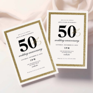 Convites Elegante Aniversário de 50 Anos de Casamento Preto