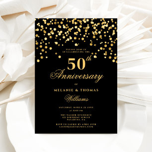 Convites Elegante Aniversário de 50 Anos de Casamento Preto