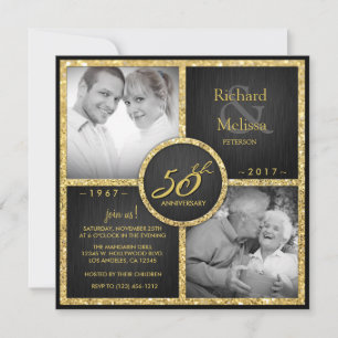 Convites Elegante Aniversário de 50 Anos de Casamento Preto